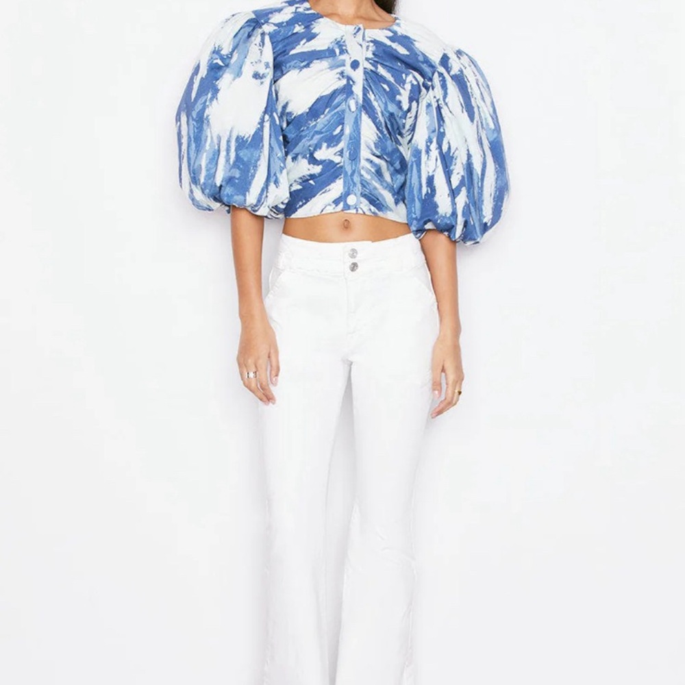 Frame- Gathered Puff Sleeve Top-Indigo Multi